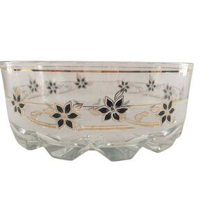 Vintage Decover Italy Glass Bowl With Black & Gold Floral Design